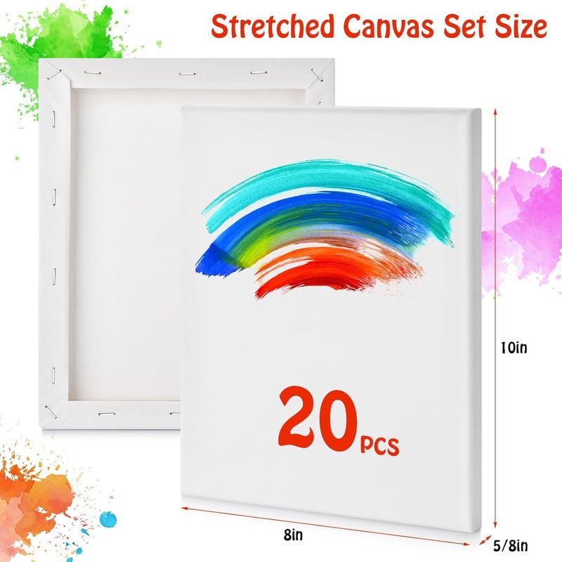 Hdviai Stretched Canvas for Painting - 8x10 Inch/20 Canvas Value Pack - Triple Primer Acid Free 100% Cotton Blank Canvas for Painting Supplies Oil and Acrylic Pouring Art Watercolor - Image 2